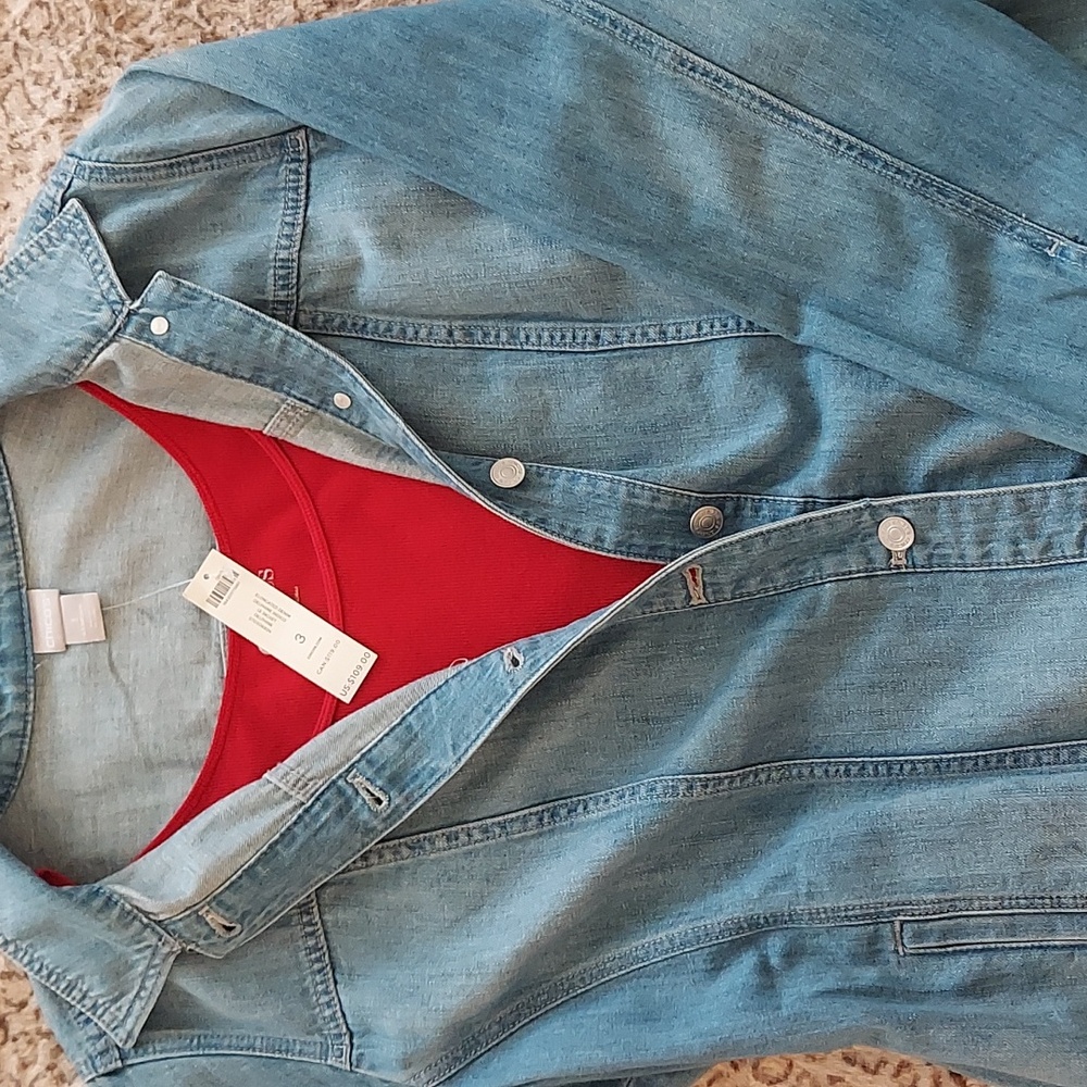 🚨SALE🚨 CHICO'S Elongated Medium Blue Denim Jacket NWT